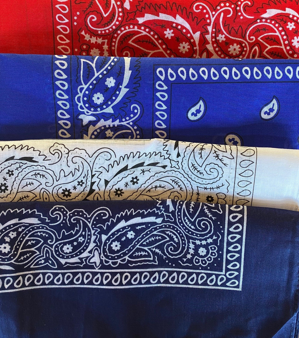 Bandanas 100% Cotton, Black, Red, Royal Blue, Navy, White