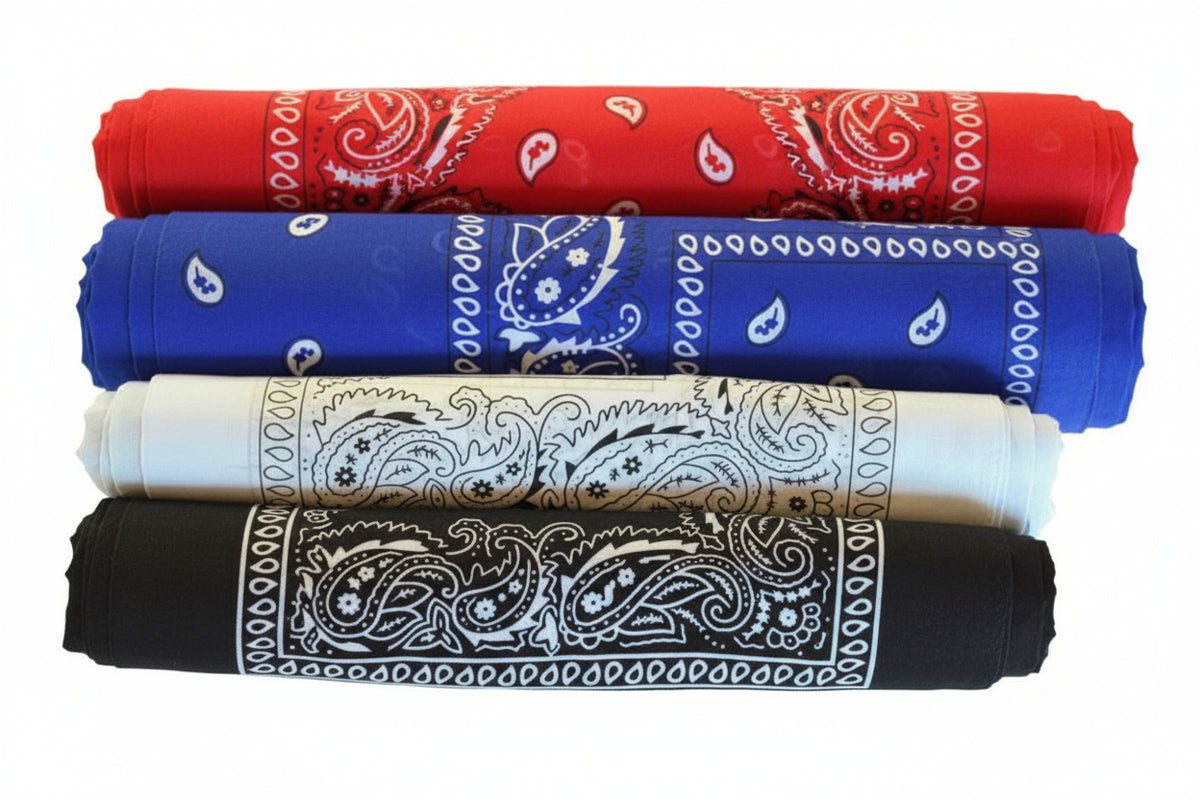 Bandanas 100% Cotton — Black, Red, Royal Blue, Navy, White